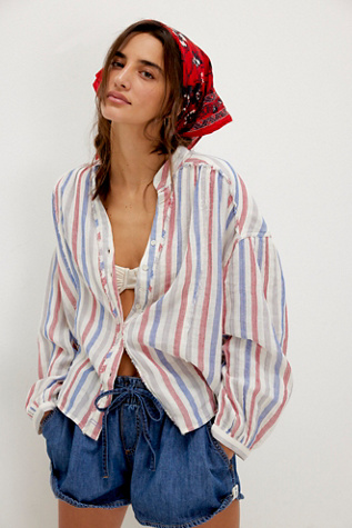 We The Free Valley Double Cloth Striped Shirt At Free People In Ivory Combo, Size: XS