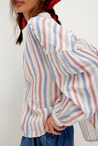 We The Free Valley Double Cloth Striped Shirt at Free People in White, Size: XL