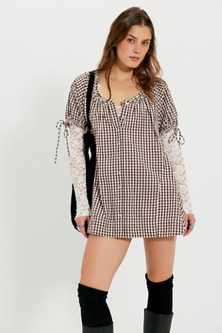 Farley Gingham Tunic by Free People in Brown, Size: L