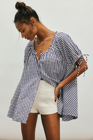 Farley Gingham Tunic At Free People In Navy Combo, Size: Medium