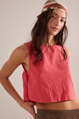 Nora Cotton-Linen Top By free-est At Free People In Aged Coral, Size: Small