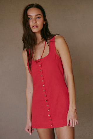 Sunkissed Whisper Cotton-Linen Mini By free-est At Free People In High Risk Red, Size: XS