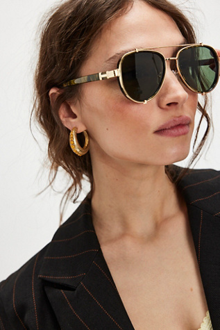 Wesley Aviator Sunglasses At Free People In Tort Green