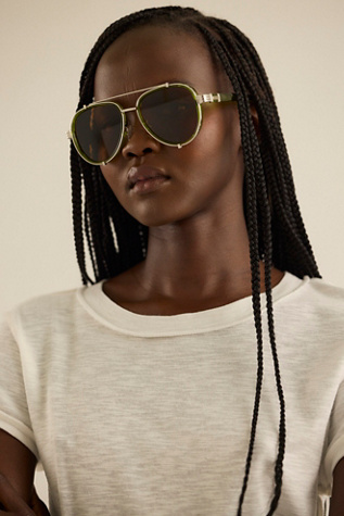 Wesley Oversized Aviator Sunglasses at Free People in Lime Mojito