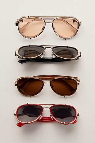 Wesley Aviator Sunglasses At Free People In Chambray Silver With Peach