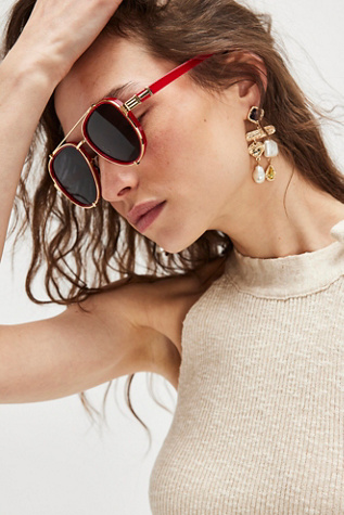 Wesley Aviator Sunglasses At Free People In Red/Navy Lens