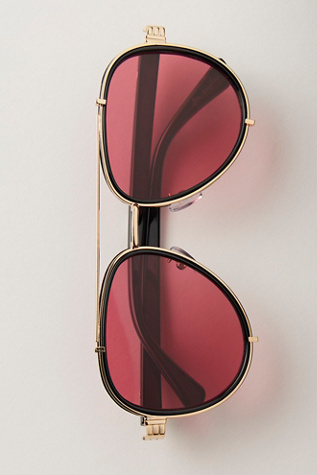 Wesley Oversized Aviator Sunglasses at Free People in Crimson Noir