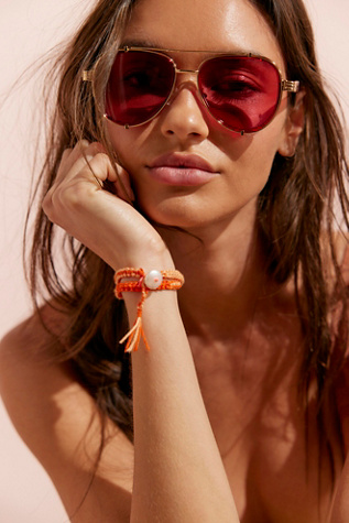 Wesley Oversized Aviator Sunglasses by Free People in Red