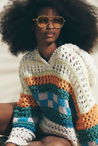 Wesley Oversized Aviator Sunglasses at Free People in Soft Lemon