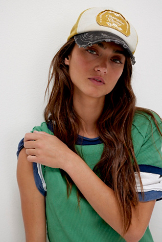Moto Racing Baseball Cap by Free People in Yellow
