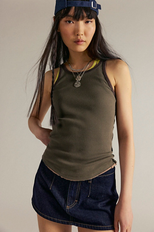 We The Free Only 1 Solid Ringer Tank Top at Free People in Army Combo, Size: XL