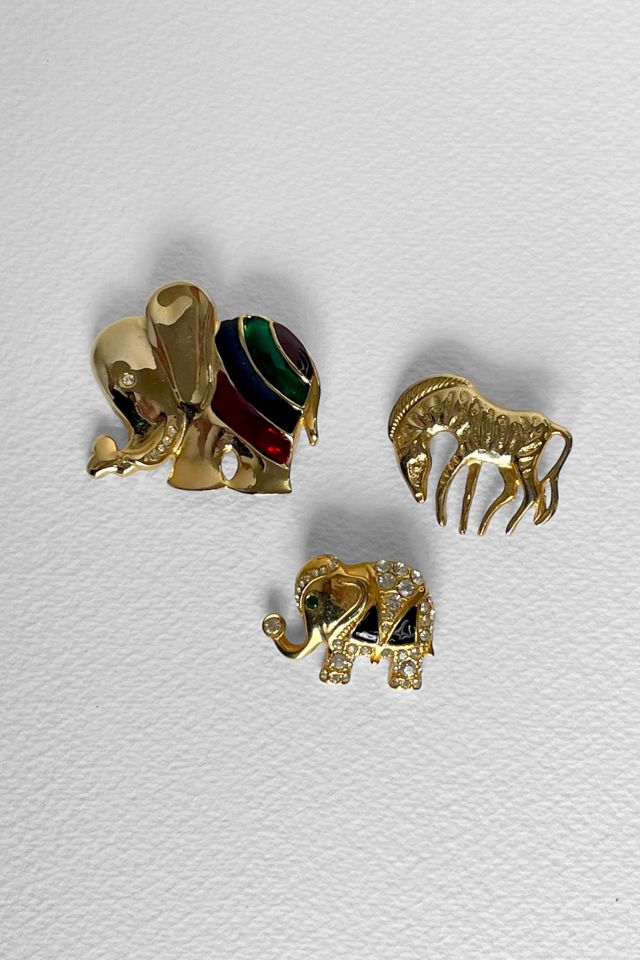 Vintage 60s Jeweled Elephant and Zebra Brooch Set Selected by MARMALADE