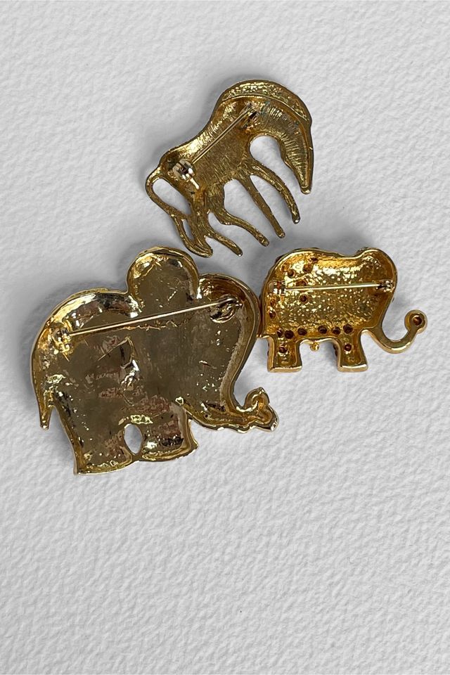 Vintage 60s Jeweled Elephant and Zebra Brooch Set Selected by MARMALADE