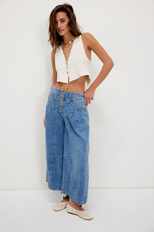 We The Free Blossom Pull-On Jeans At Free People In Larkspur Blue, Size: XL