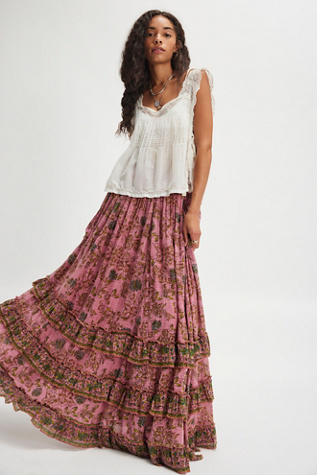FP One Brynn Printed Maxi Skirt at Free People in Pink, Size: XL