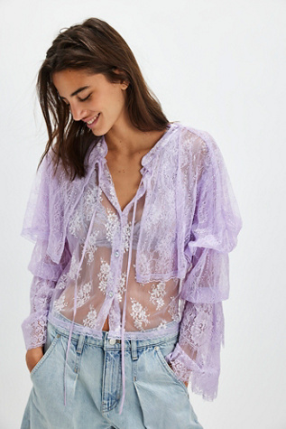 Nigel Preston Lace Cape Shirt at Free People in Purple, Size: S