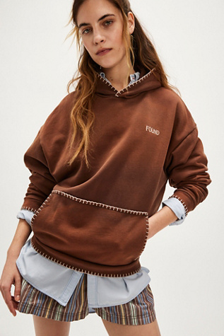 Found Stitched Border Distressed Hoodie At Free People In Faded Brown, Size: Medium