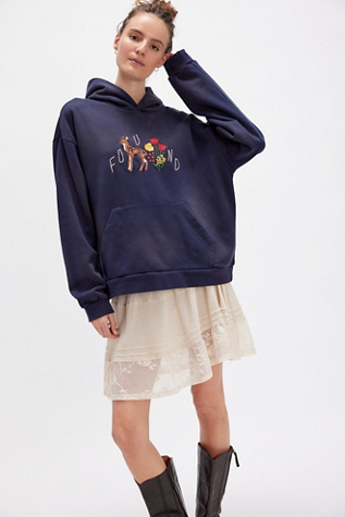 Found Floral Embroidered Deer Hoodie At Free People In Vintage Navy, Size: XL