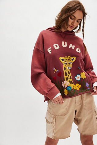 Found Embroidered Wildlife Hoodie At Free People In Vintage Burgundy, Size: Large