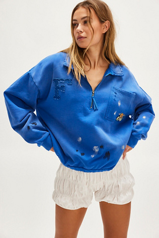 Sweat-shirt Pullover Painters Found en Bleu Cobalt Vintage, pour femme taille: XS chez Free People