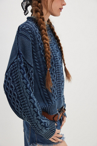 Denimist Oversized Aran Sweater at Free People in Blue, Size: M