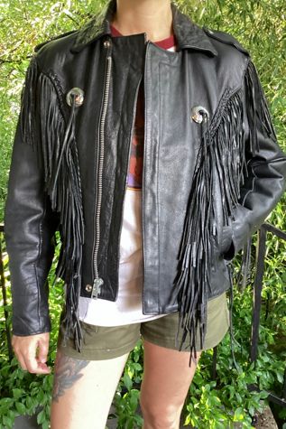 Vintage 1970s Fringe Leather Biker Jacket Selected by Cherry