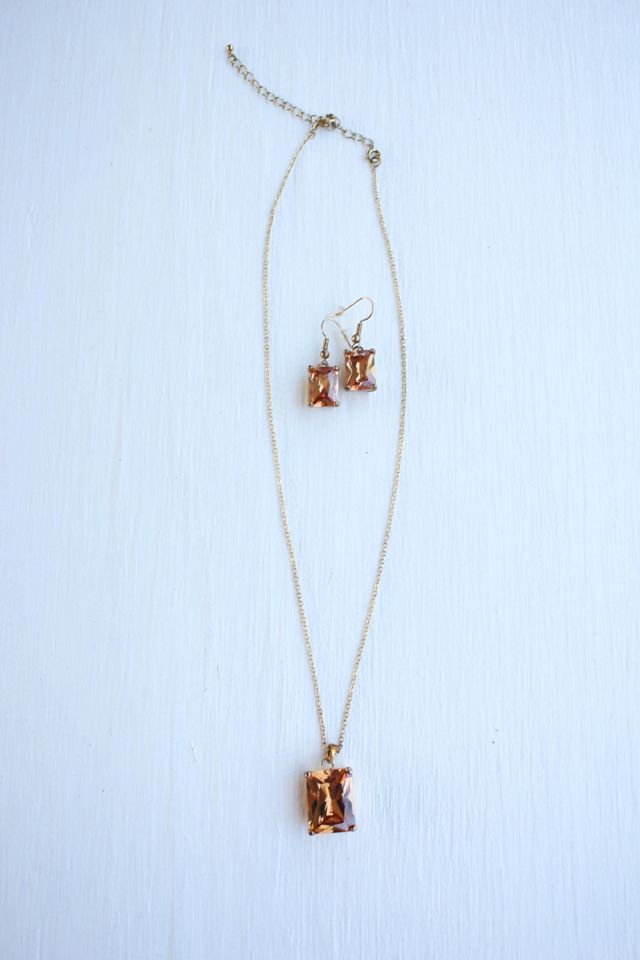 Vintage Matching Citrine Gold Necklace & Earring Set Selected By Moons + Junes Vintage #1