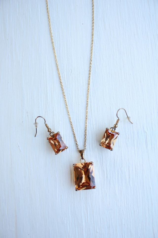 Vintage Matching Citrine Gold Necklace & Earring Set Selected By Moons + Junes Vintage #2