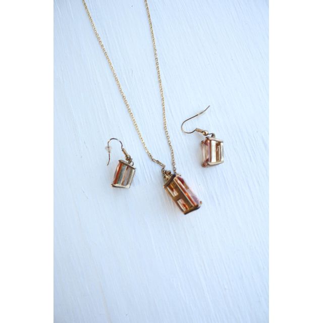 Vintage Matching Citrine Gold Necklace & Earring Set Selected By Moons + Junes Vintage #3