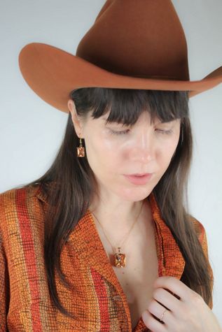Vintage Matching Citrine Gold Necklace & Earring Set Selected By Moons + Junes Vintage