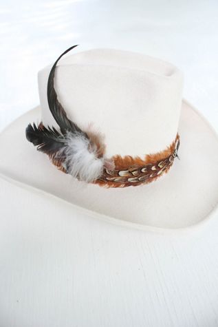 Vintage Western Cream Feather Band Cowboy Hat Selected By Moons + Junes Vintage