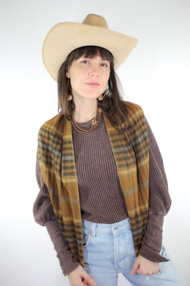 Vintage Brown Plaid Fringe Scarf Selected By Moons + Junes Vintage #3