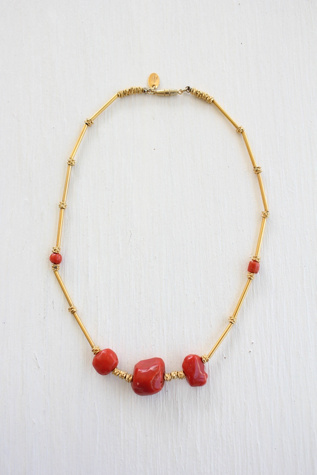 Vintage Coral Les Bernard Gold Station Necklace Selected By Moons + Junes Vintage