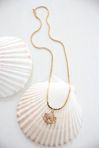 Vintage Lotus Flower Gold Pendant Necklace Selected By Moons + Junes Vintage