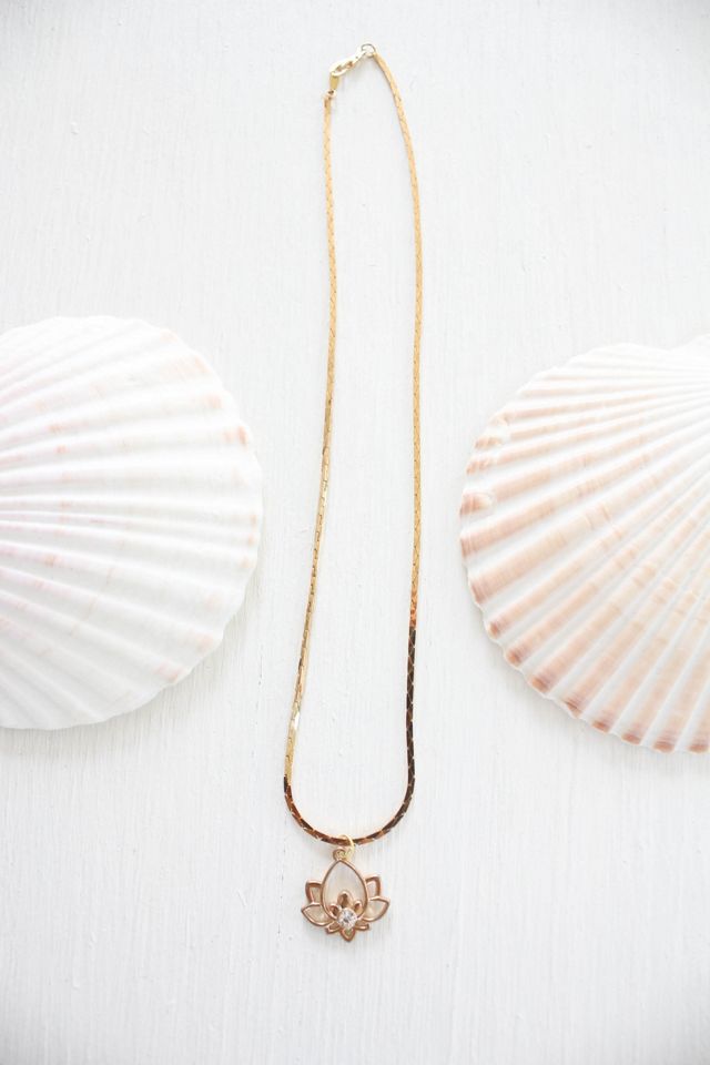 Vintage Lotus Flower Gold Pendant Necklace Selected By Moons + Junes Vintage #2