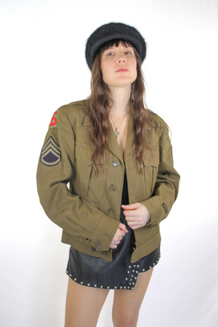 Vintage Cropped Wool Millitary Patched Bomber Jacket Selected By Moons + Junes Vintage