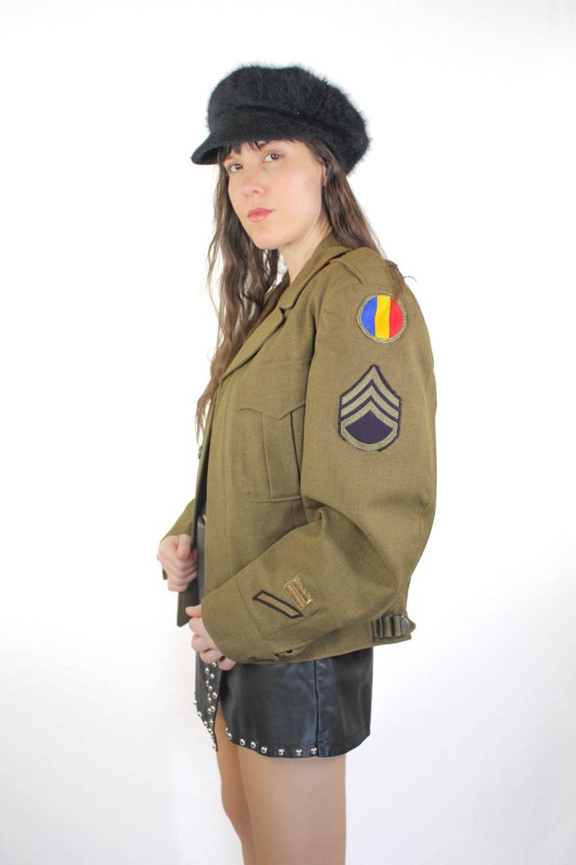 Vintage Cropped Wool Millitary Patched Bomber Jacket Selected By Moons + Junes Vintage #1