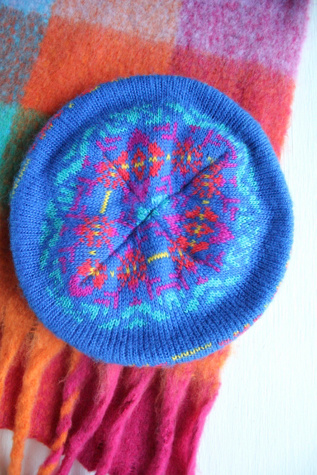Vintage Blue Nordic Knit Beret Hat Selected By Moons + Junes Vintage