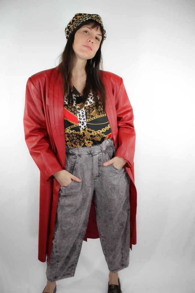 Vintage Red Leather Trench Coat Selected By Moons + Junes Vintage #1