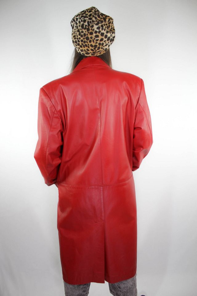 Vintage Red Leather Trench Coat Selected By Moons + Junes Vintage #2