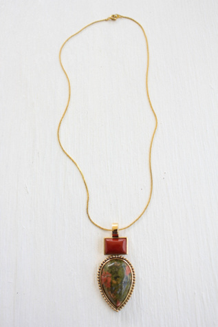 Vintage Unakite Jasper Gemstone Pendant Necklace Selected By Moons + Junes Vintage