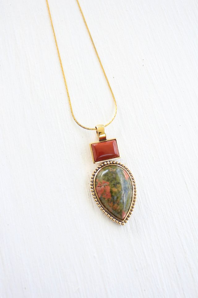 Vintage Unakite Jasper Gemstone Pendant Necklace Selected By Moons + Junes Vintage #1