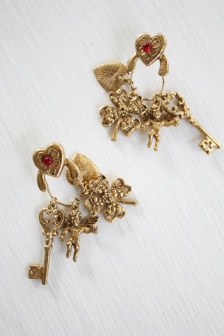 Lucky Vintage Gold Heart Charm Chunky Statement Earrings Selected By Moons + Junes Vintage