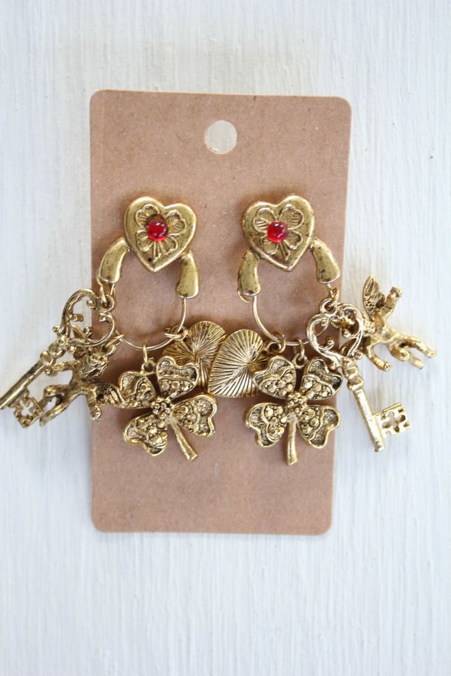 Lucky Vintage Gold Heart Charm Chunky Statement Earrings Selected By Moons + Junes Vintage #2