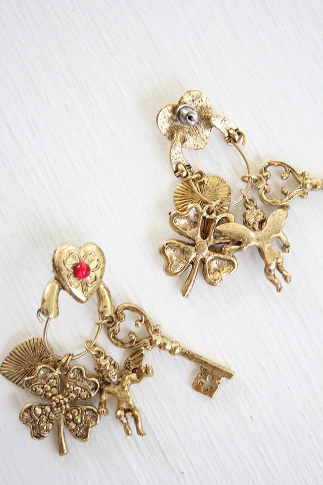 Lucky Vintage Gold Heart Charm Chunky Statement Earrings Selected By Moons + Junes Vintage #3