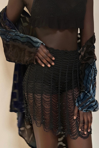 Vintage 1970's Beaded Crochet Sheer Skirt Selected By Afterlife Boutique product page