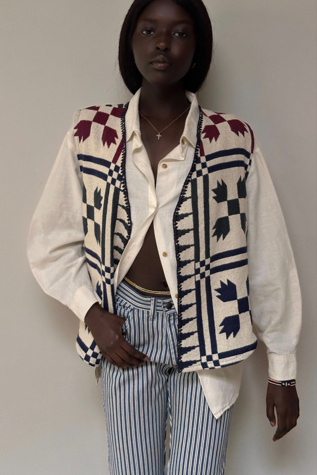 Vintage 1990's Quilt Pattern Woven Cotton Vest Selected By Afterlife Boutique