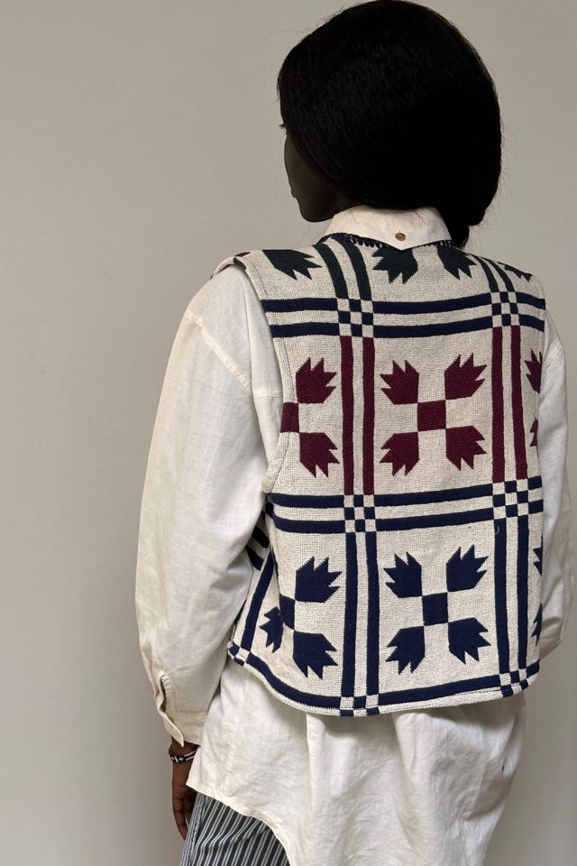 Vintage 1990's Quilt Pattern Woven Cotton Vest Selected By Afterlife Boutique #1