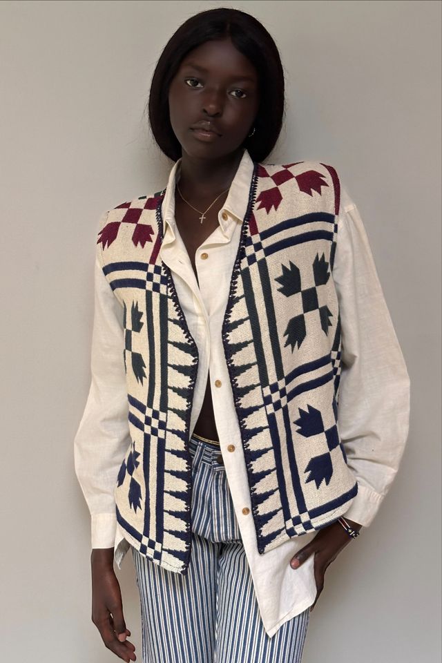 Vintage 1990's Quilt Pattern Woven Cotton Vest Selected By Afterlife Boutique #2