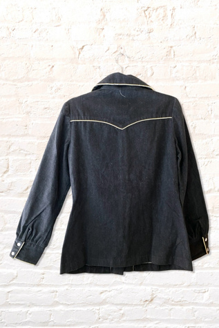 Женская рубашка Ritual Vintage 1970s Beaded Western Denim shirt Selected, цвет: Чёрный — фото 3